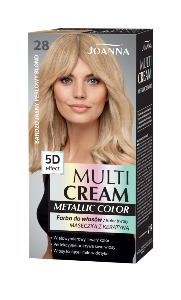 Trwała farba do włosów Joanna Multi Cream Metallic w odcieniu bardzo jasny perłowy blond nr 28